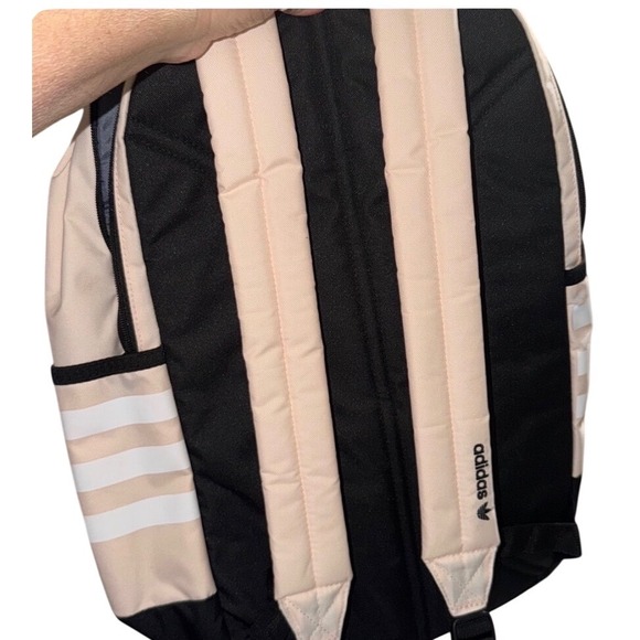 Adidas Backpack Beige Black Trefoil Logo Classic 3 Stripe School Book Bag - Picture 5 of 10